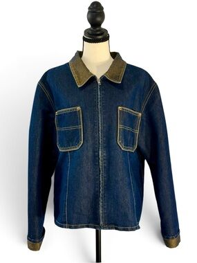 Vintage Baccini Women’s 18 Dark Wash Denim Full Zip Jacket Contrast Stitching